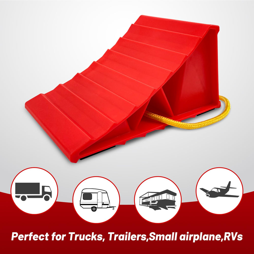 HOXWELL chocks in use under a trailer tire preventing rollback