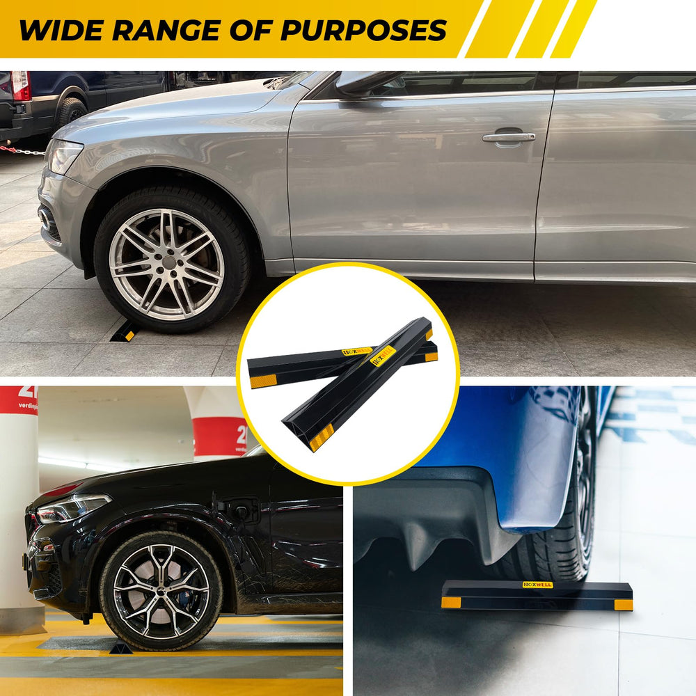 HOXWELL two-pack placed in a driveway scene, protects vehicles in home parking