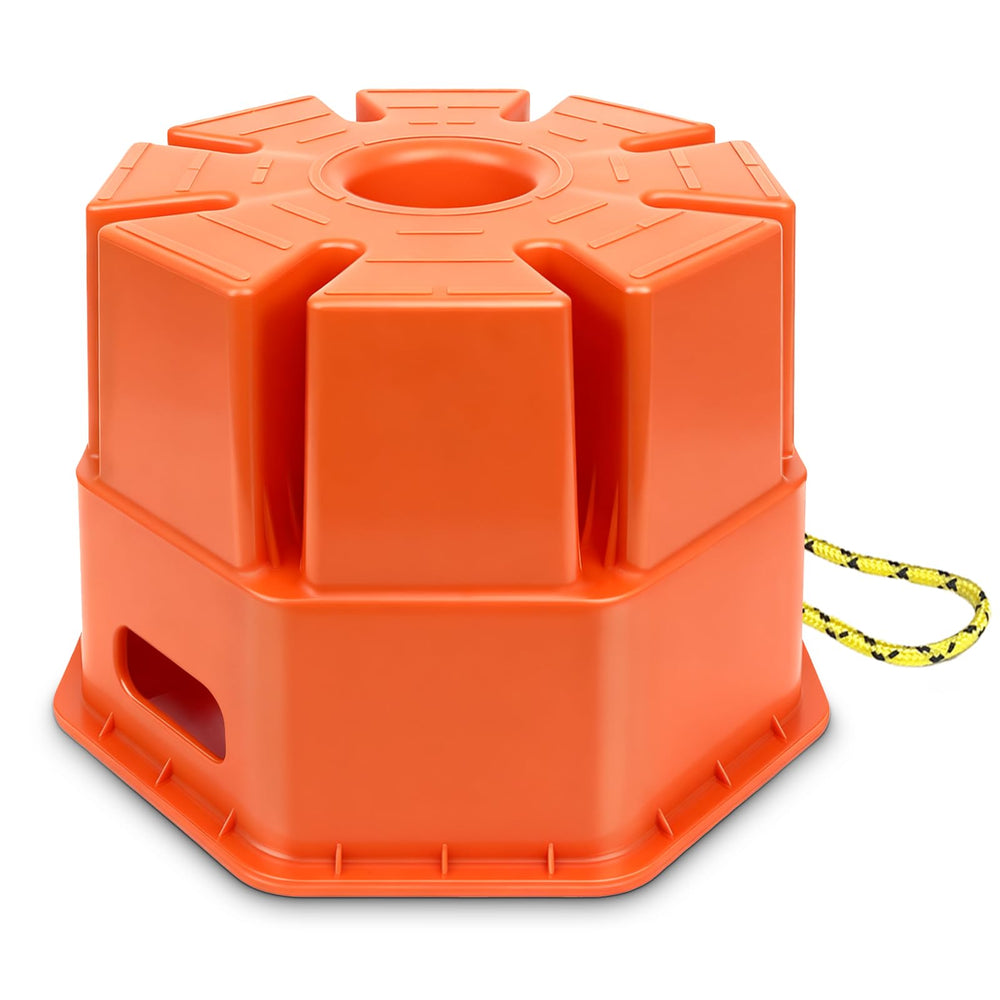 HOXWELL front view of the orange jack block showing sturdy base for secure parking