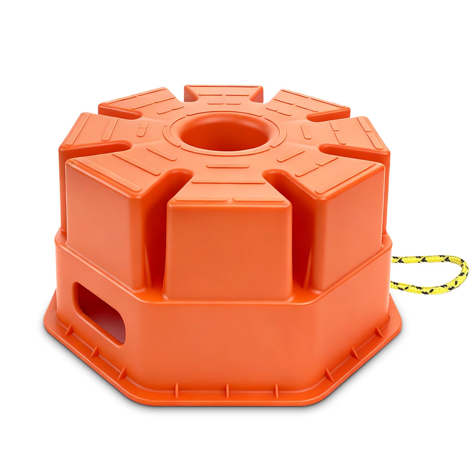 HOXWELL front view of orange jack block showing sturdy base and portability benefit