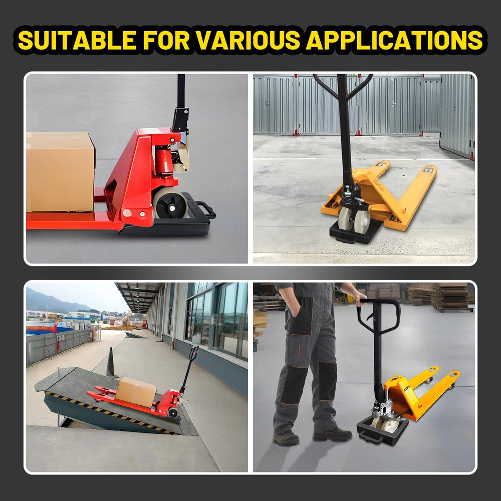 HOXWELL chocks placed on a truck bed beside a pallet jack showing real-world use