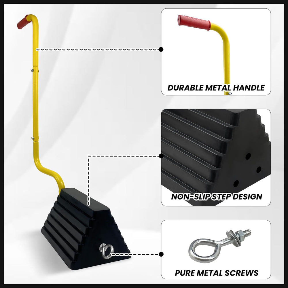 HOXWELL chock placed under RV tire providing secure parking support