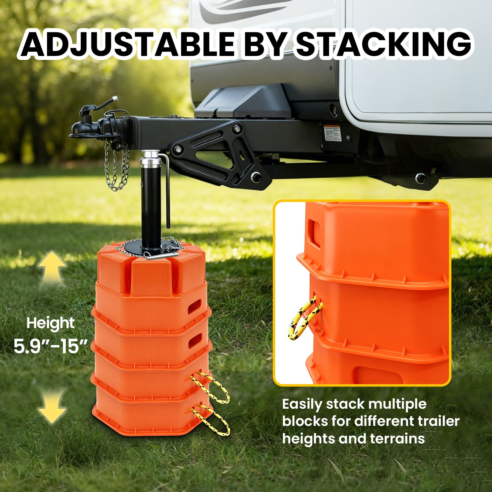 HOXWELL tongue jack foot sitting on block showing improved load distribution benefit