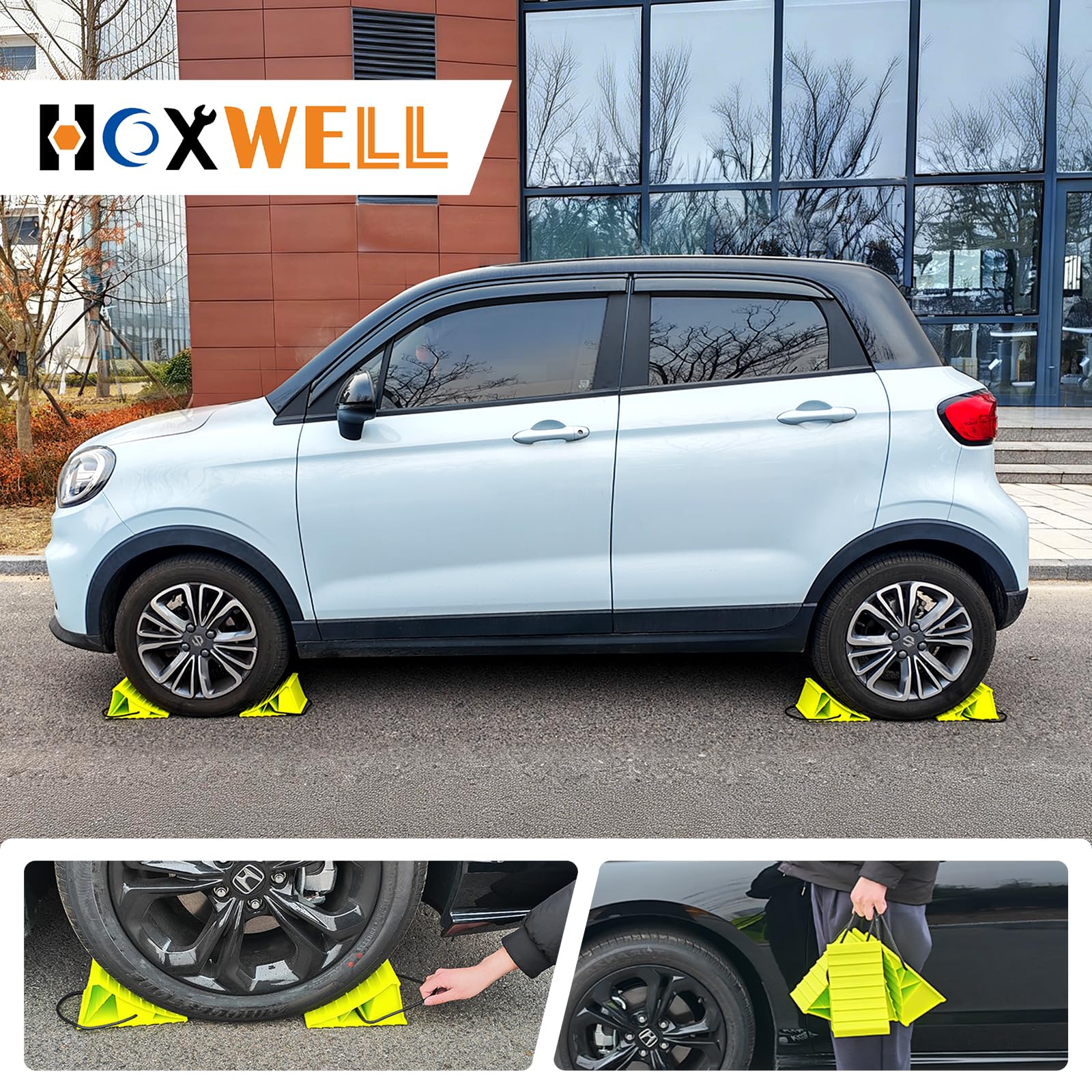 HOXWELL chocks used at campsite showing safer loading and unloading benefit