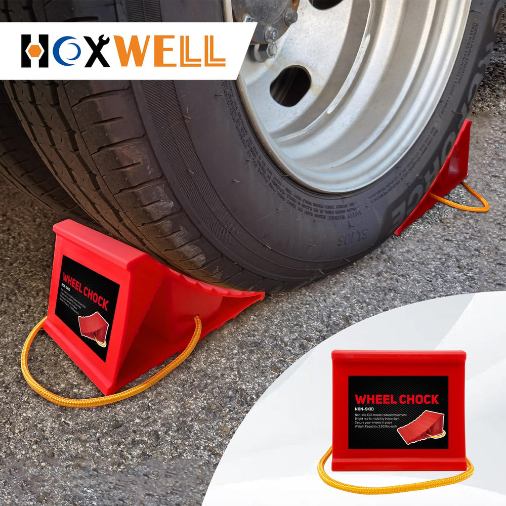 HOXWELL roadside setup with chocks enhancing safety during stops