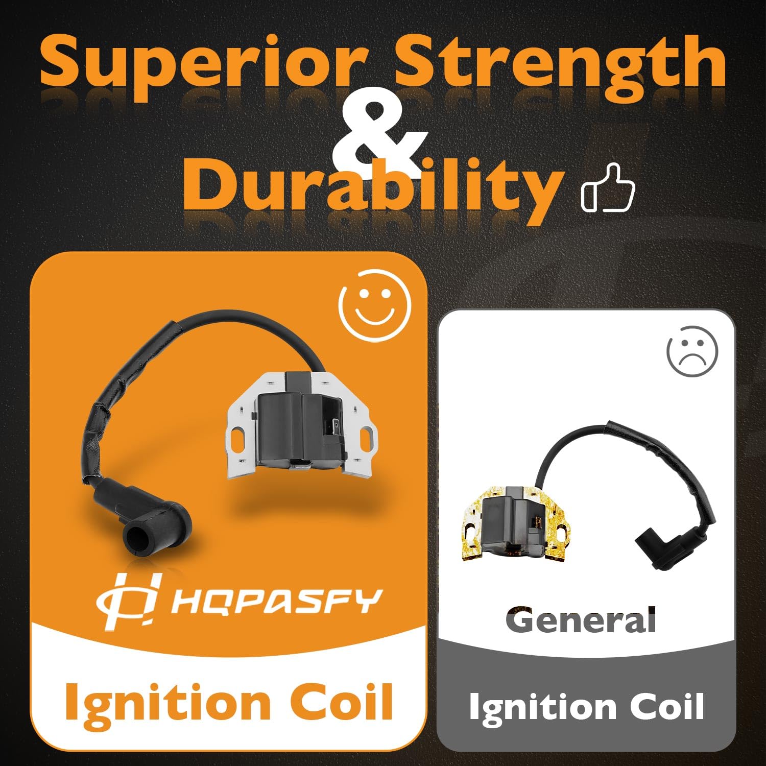 HQPASFY ignition coil next to ruler for size comparison and correct fitment