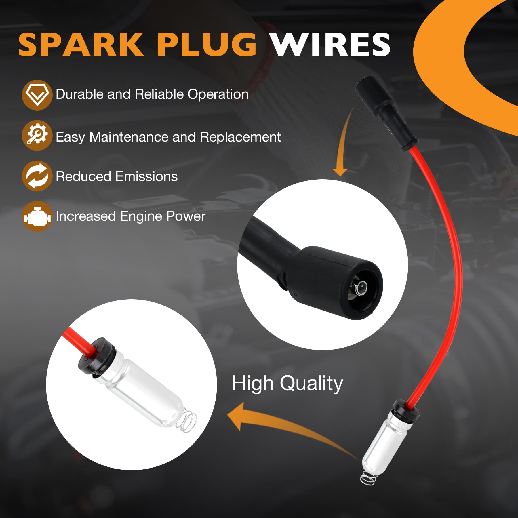 HQPASFY spark plug wires laid out to show length and insulation for heat resistance benefit