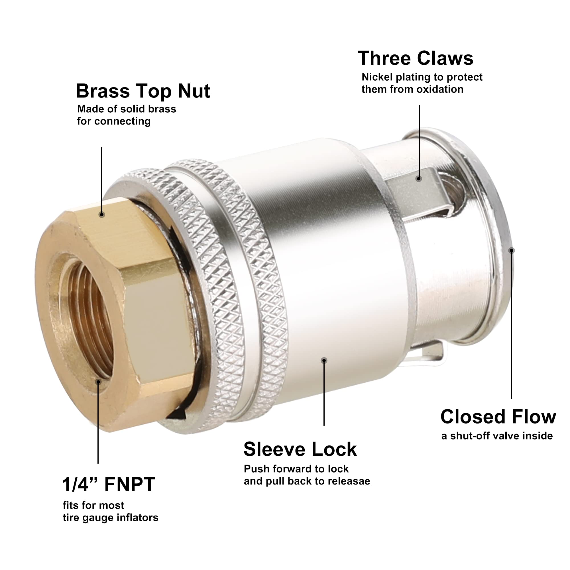 Hromee chuck locked on large-bore valve stem demonstrating hands-free inflation and secure hold