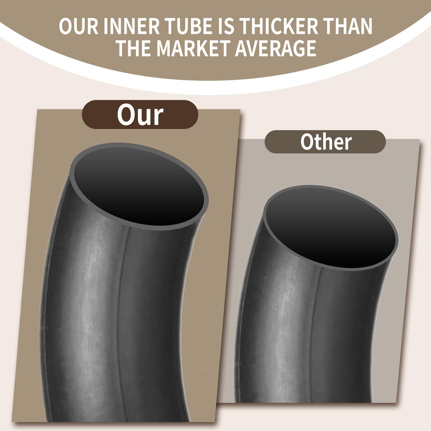 Hromra inner tube next to ruler showing size compatibility for accurate selection
