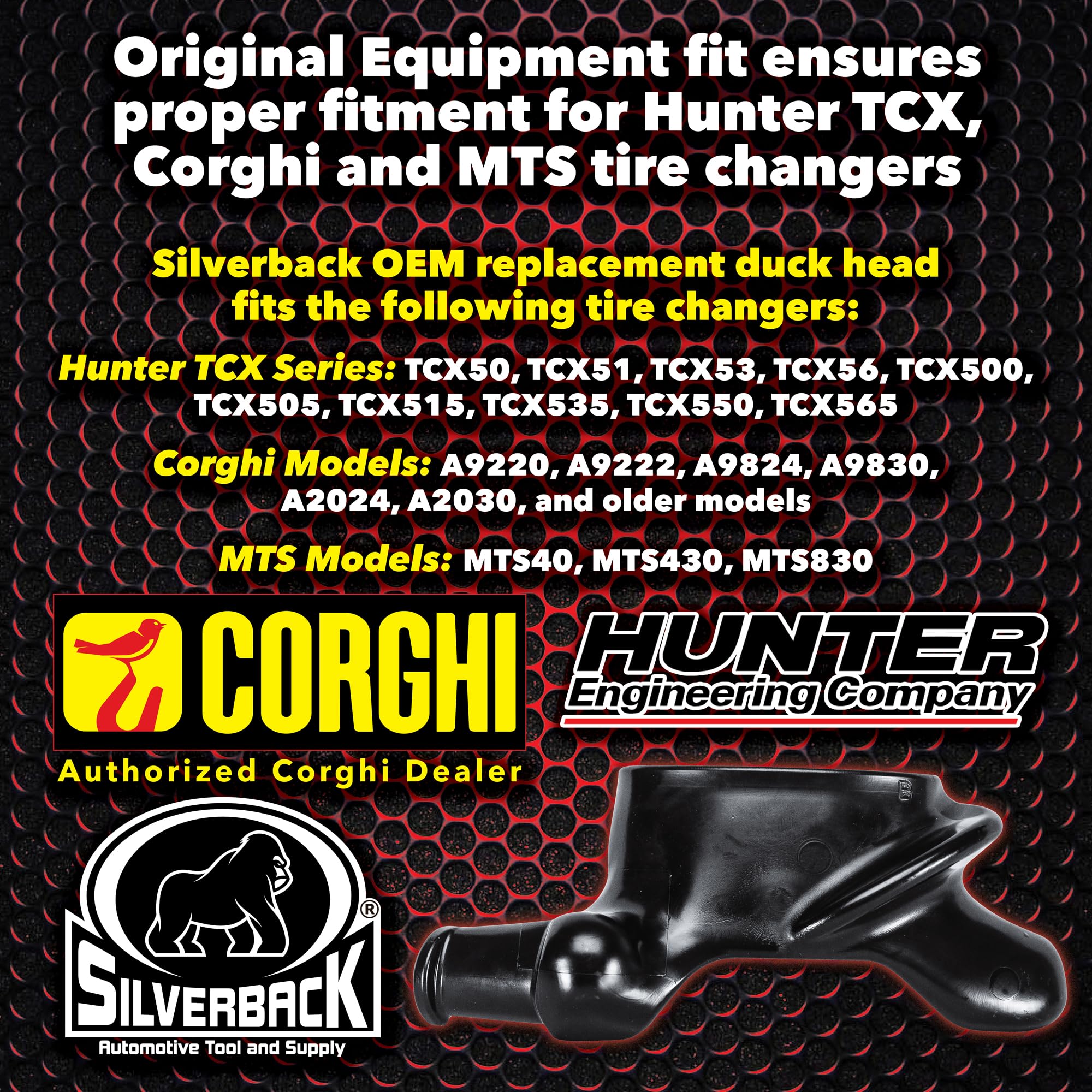 Hunter duck head in use demounting tire showing safer, damage-reducing contact