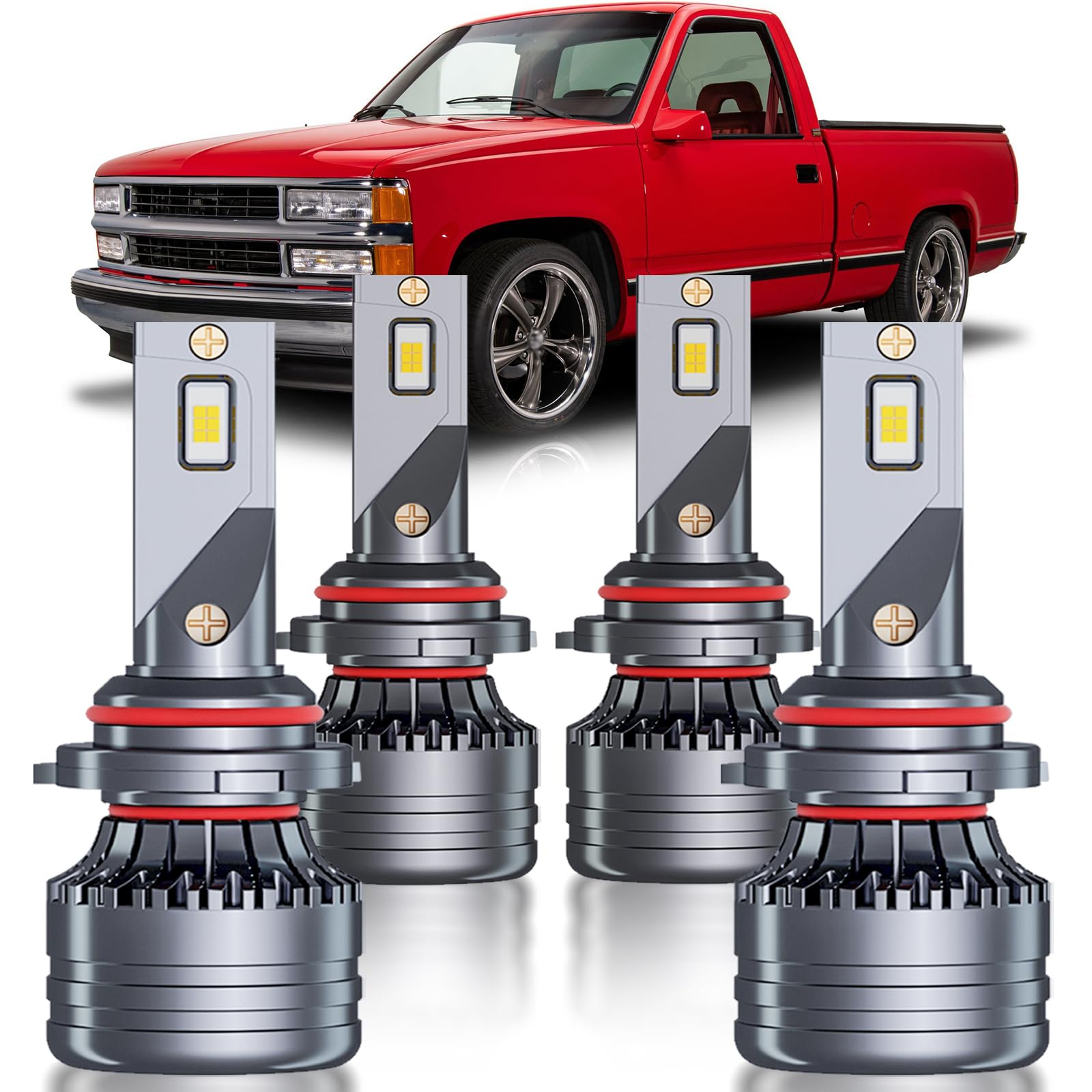 HUOKEDS front packaging showing 4-bulb kit and fitment benefits