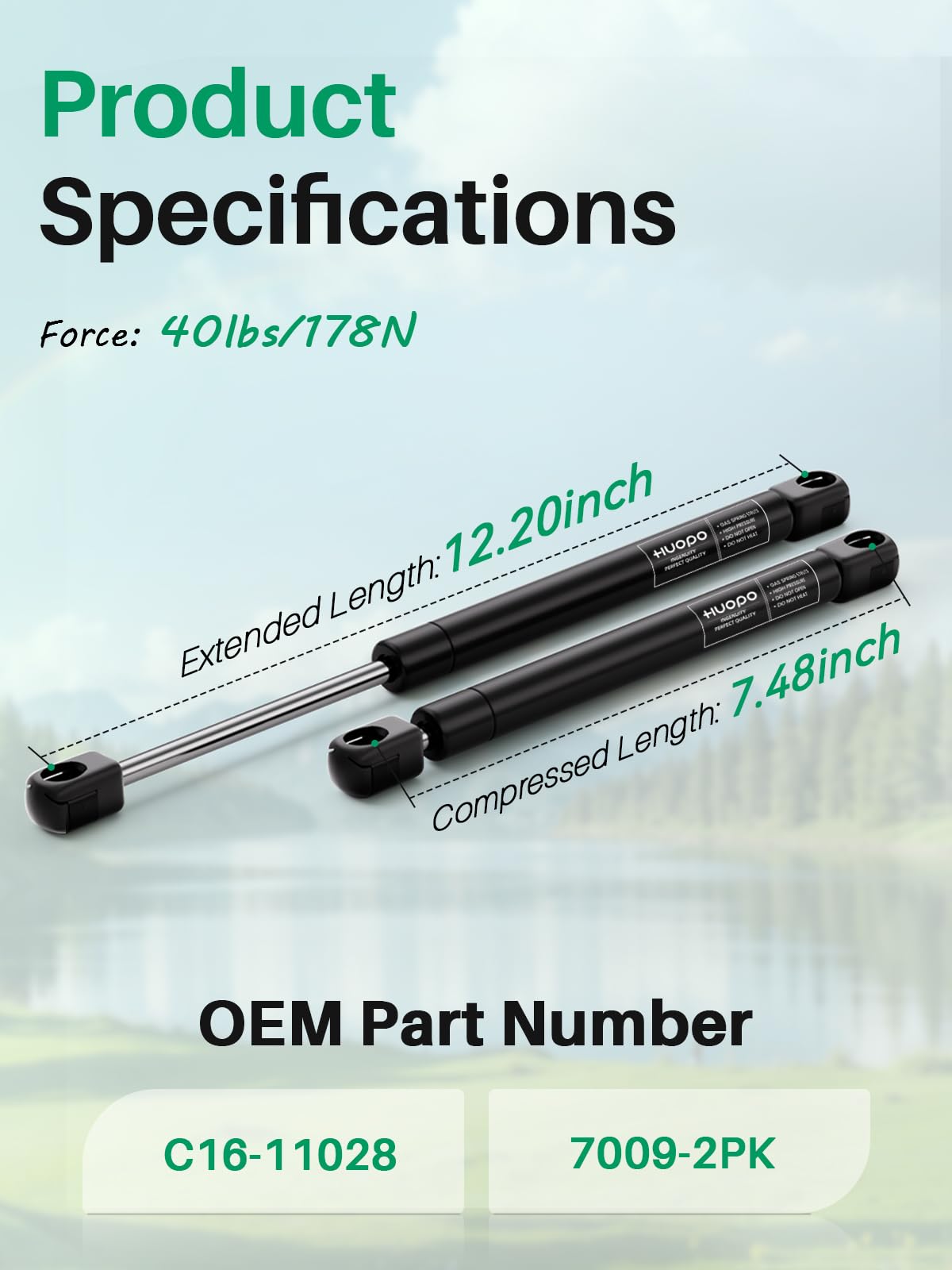HUOPO closeup of piston rod and double-seal, durable smooth operation benefit