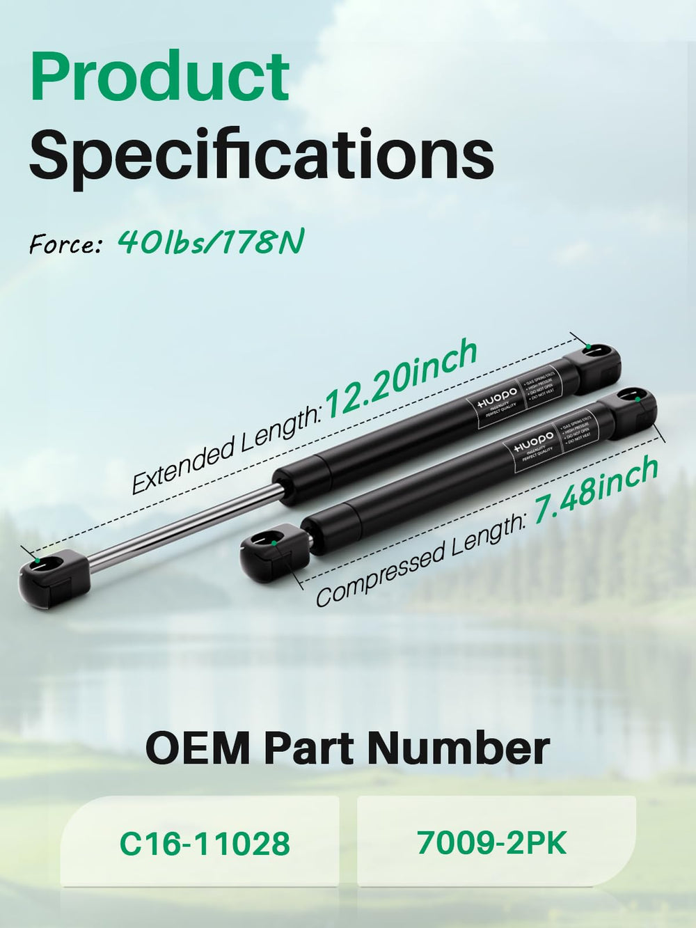 HUOPO closeup of piston rod and double-seal, durable smooth operation benefit