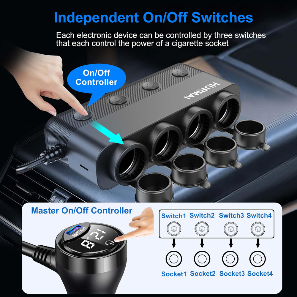 HURMAI four cigarette lighter sockets with waterproof covers for protection