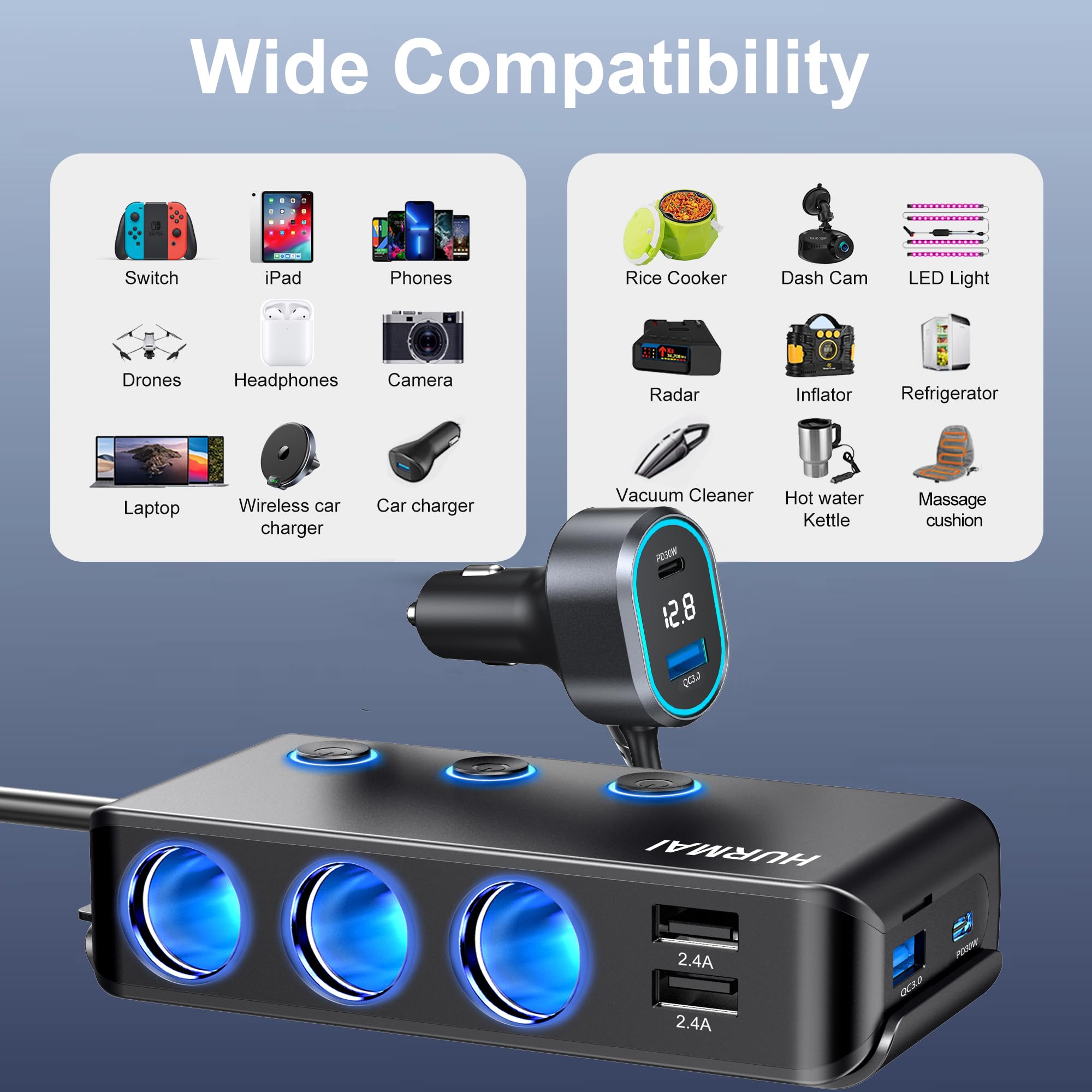 HURMAI powering a dash cam and mini fridge to support long drives and truck use