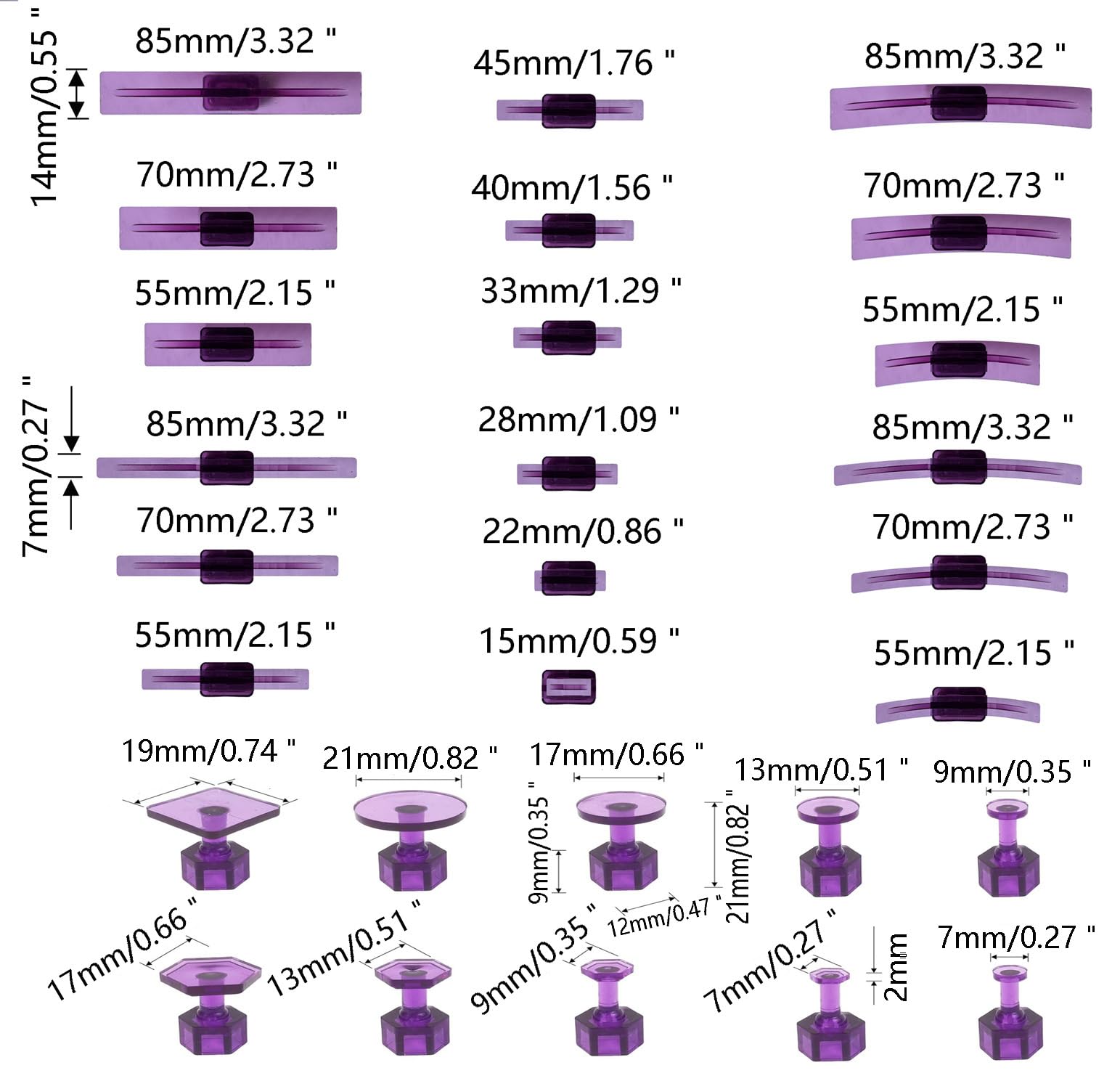 Hyamass assorted tab sizes laid out to show variety for different dents benefit