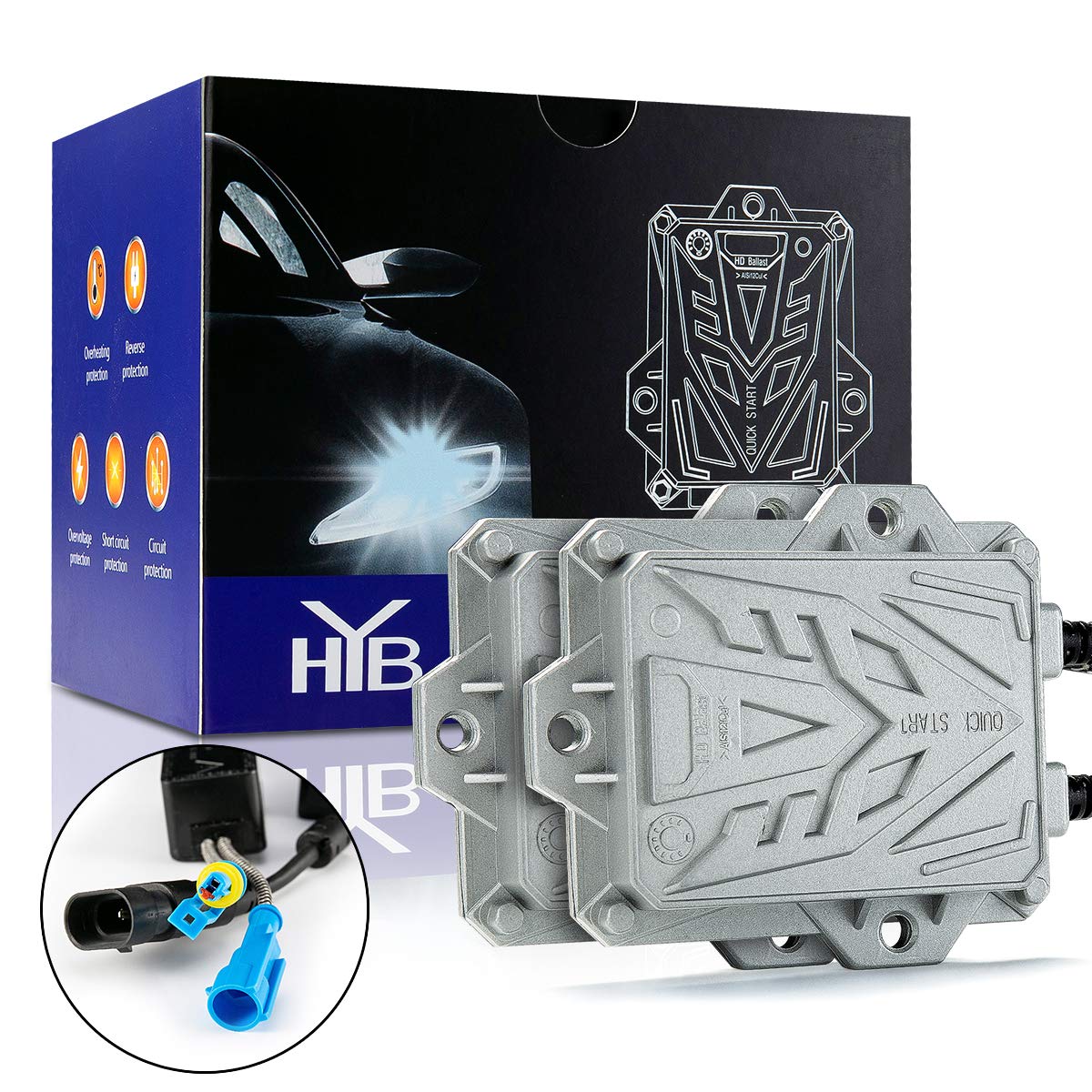 HYBKLER retail packaging and manual laid out indicating included parts and installation guidance