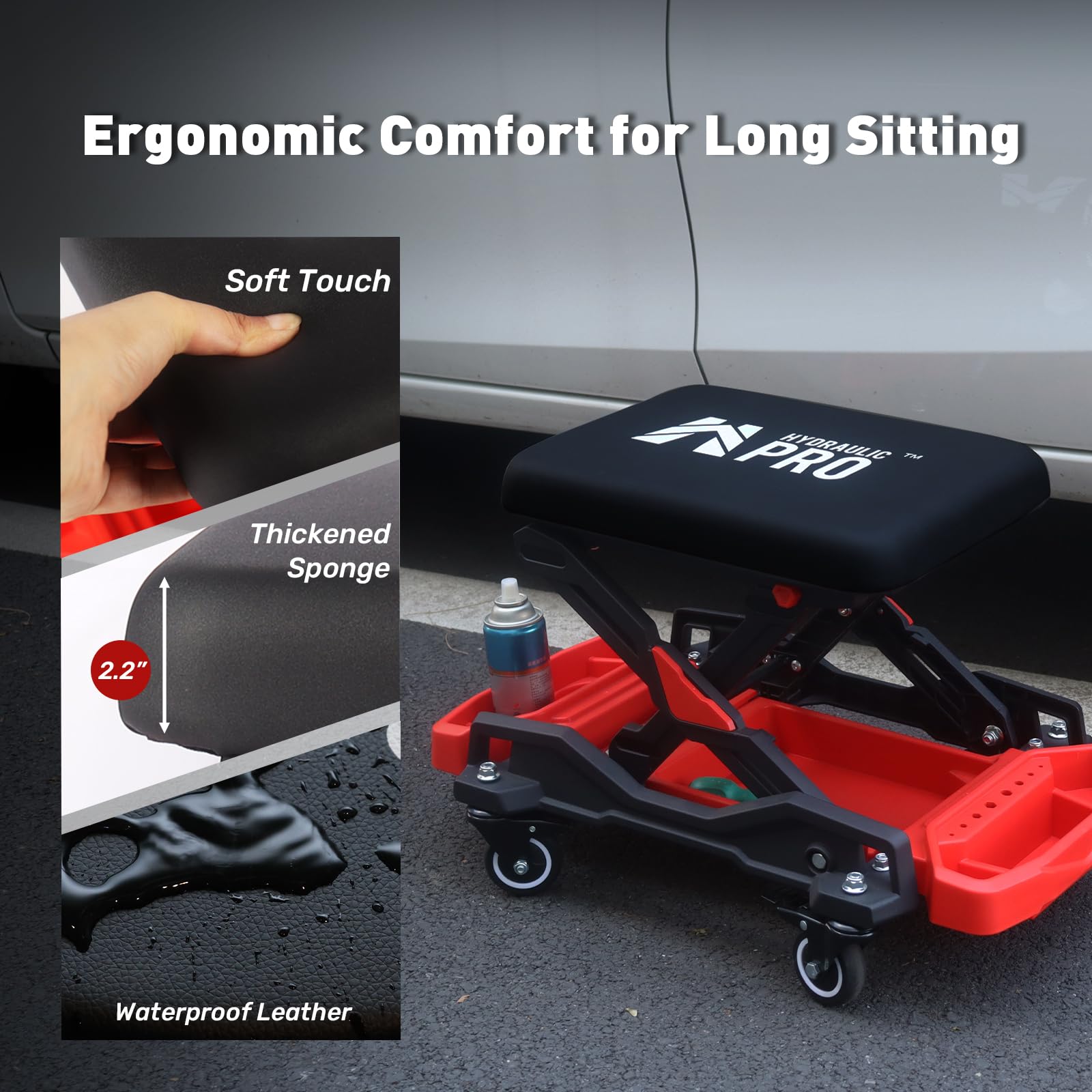 HYDRAULIC PRO side view at 16.5 inch height showing ergonomic working posture