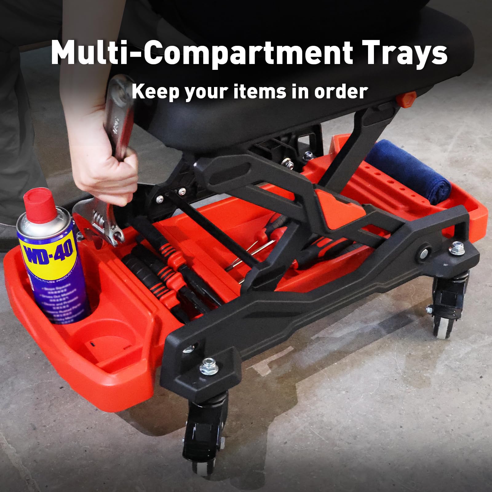 HYDRAULIC PRO multi-compartment tool trays keeping tools organized and accessible