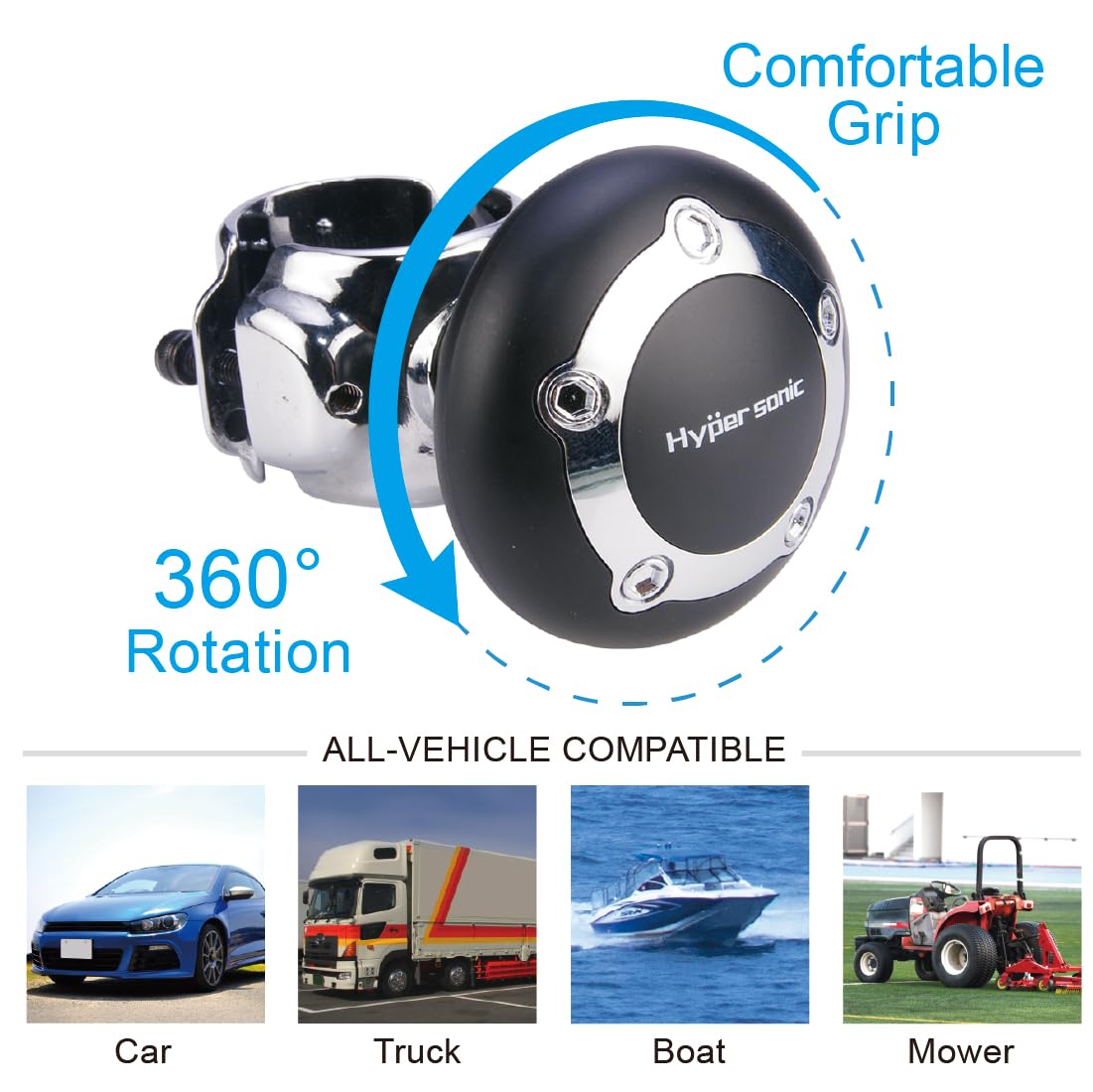 Hypersonic installed on steering wheel showing tidy fit and quick control