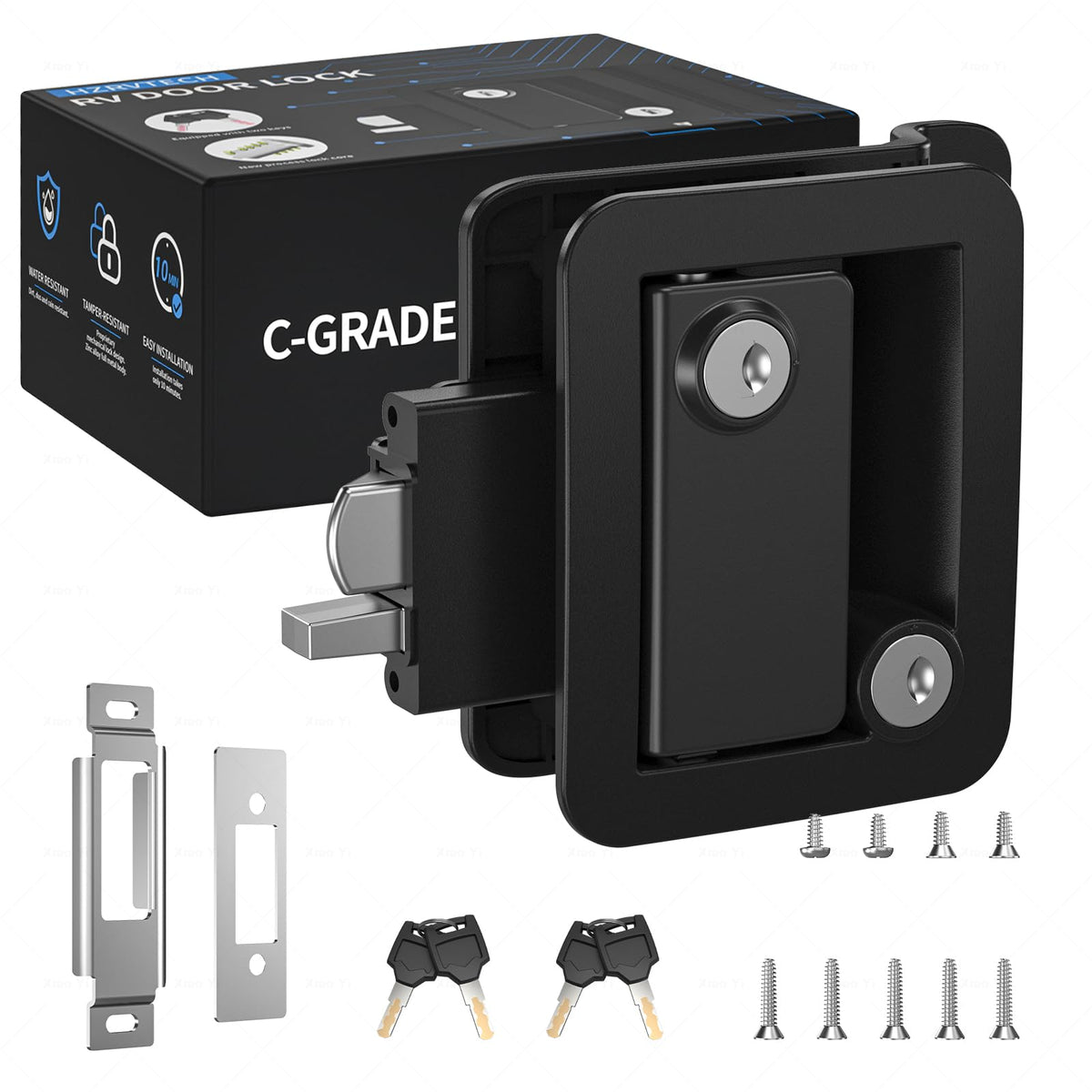 HZRVTECH front view of RV door lock showing secure design and easy installation
