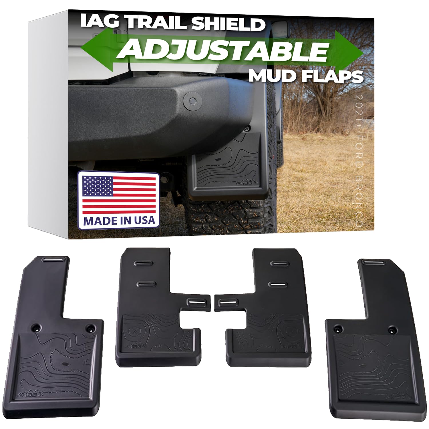 IAG Performance front mud flap packaging showing complete kit and convenience