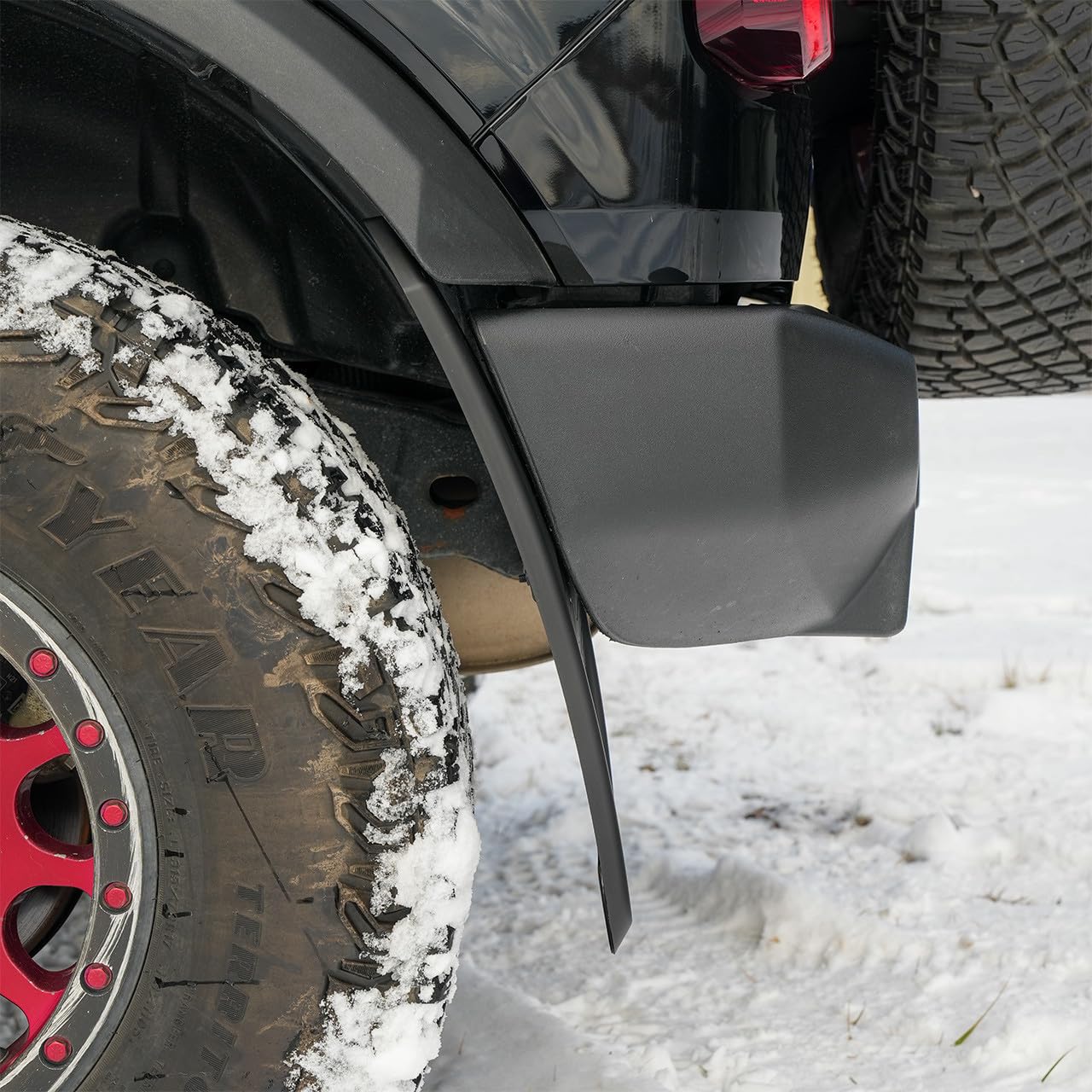 IAG Performance rear wheel well mud flap in place reducing splash and debris