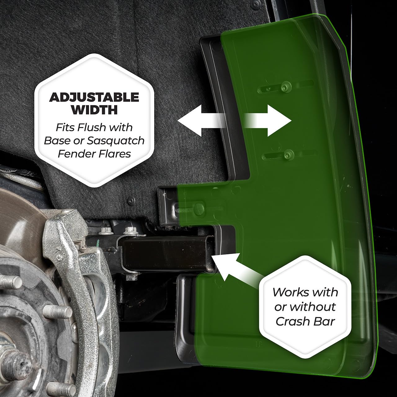 IAG Performance rear mud flap packaging displaying all components and fitment