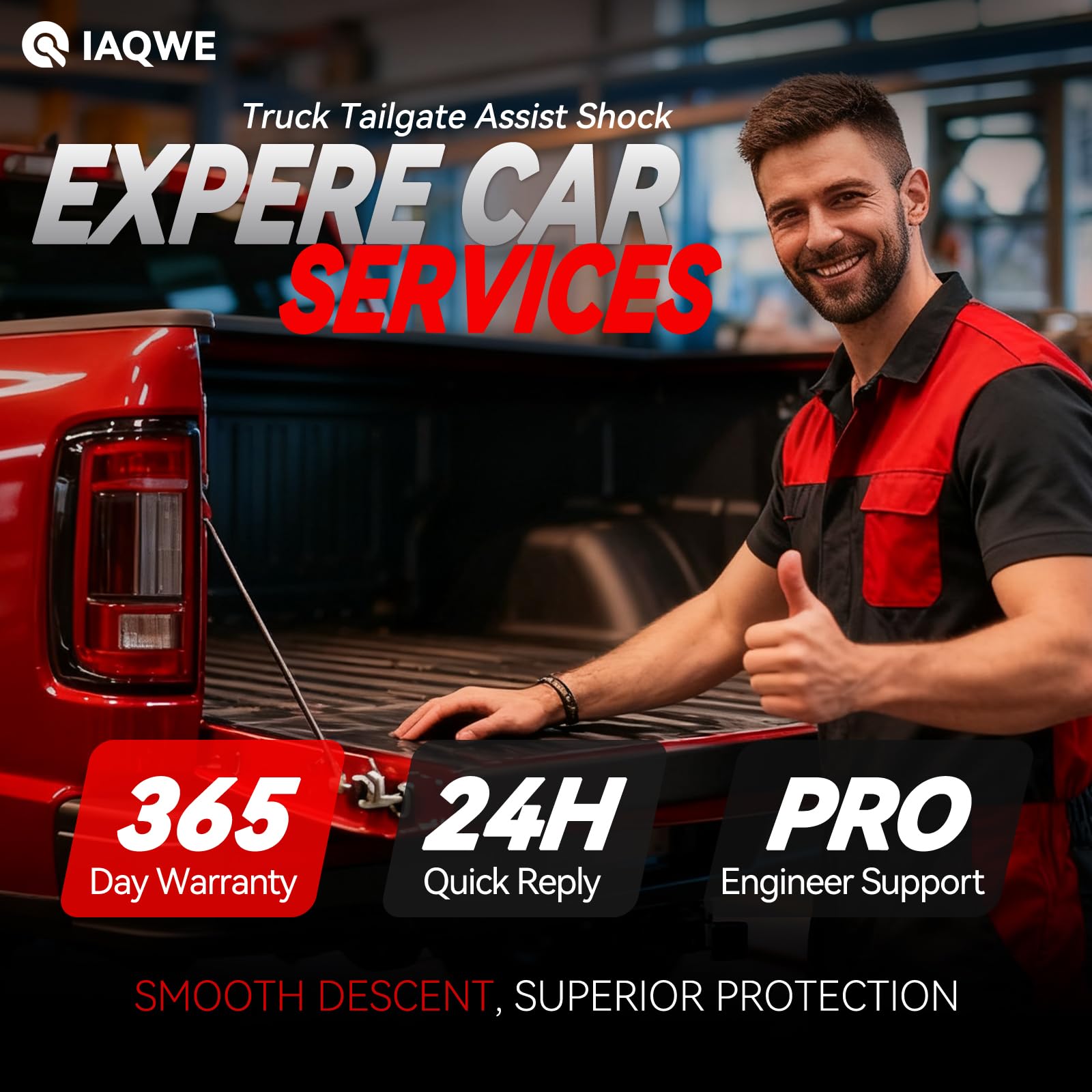 IAQWE in truck bed lifestyle shot showing safer, one-handed tailgate use