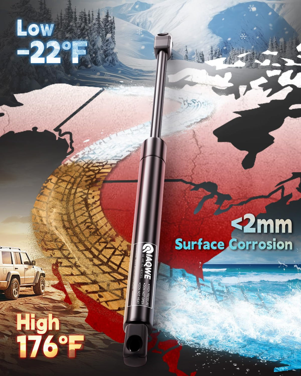 IAQWE strut beside ruler to show correct length for proper fitment