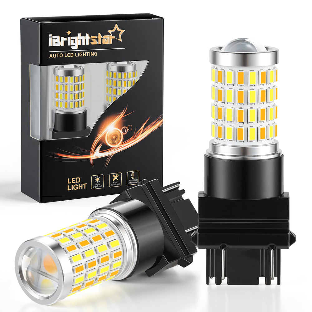 iBrightstar front view of switchback LED bulbs showing packaging and plug-and-play fit