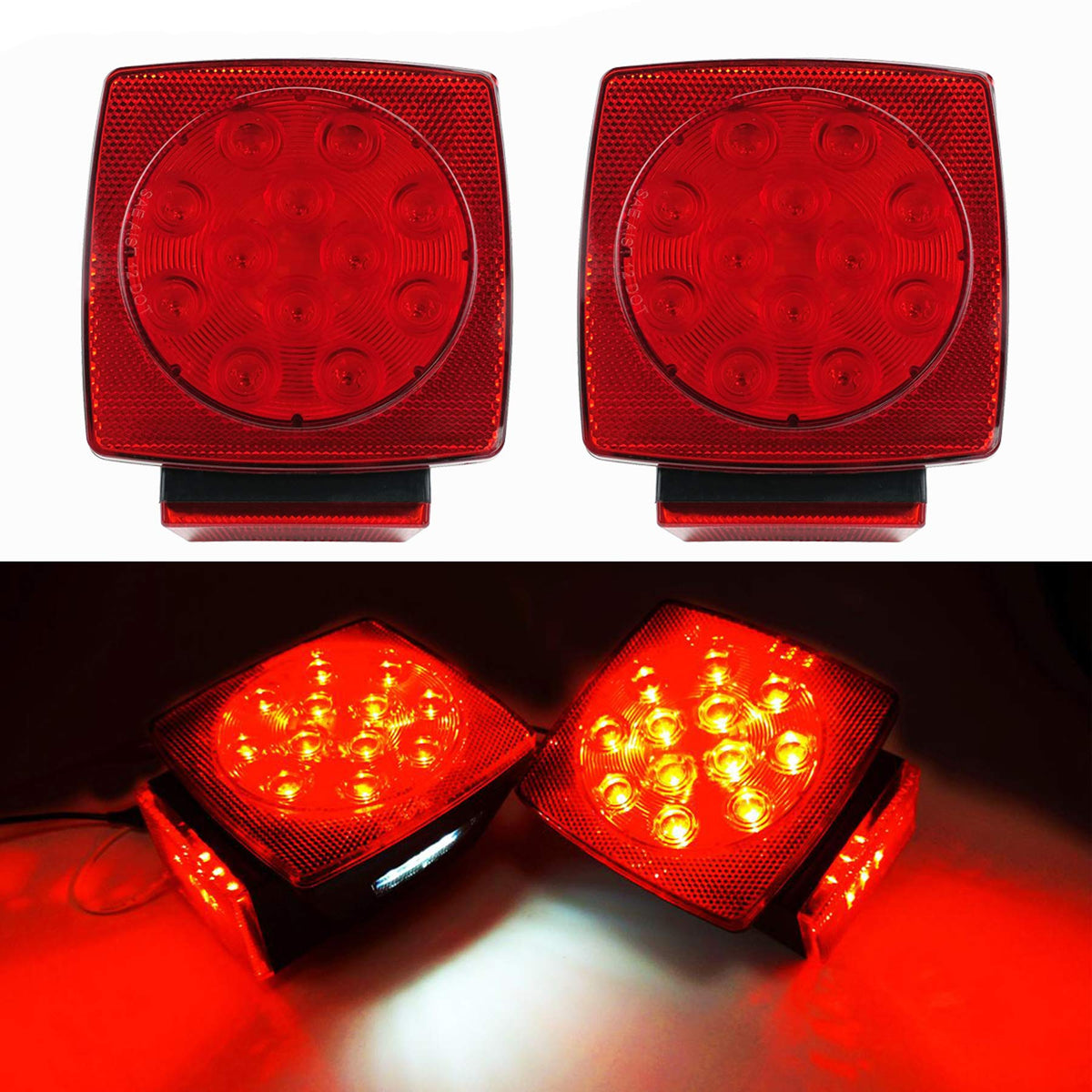 iBrightstar front view square LED trailer light showing clear brakes and tails
