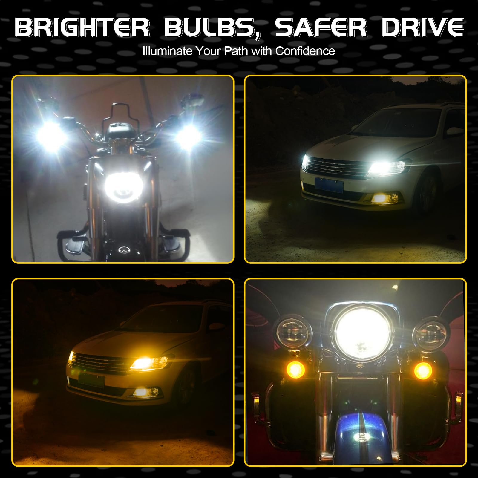 iBrightstar bulbs illuminating a car DRL on a nighttime road for better visibility