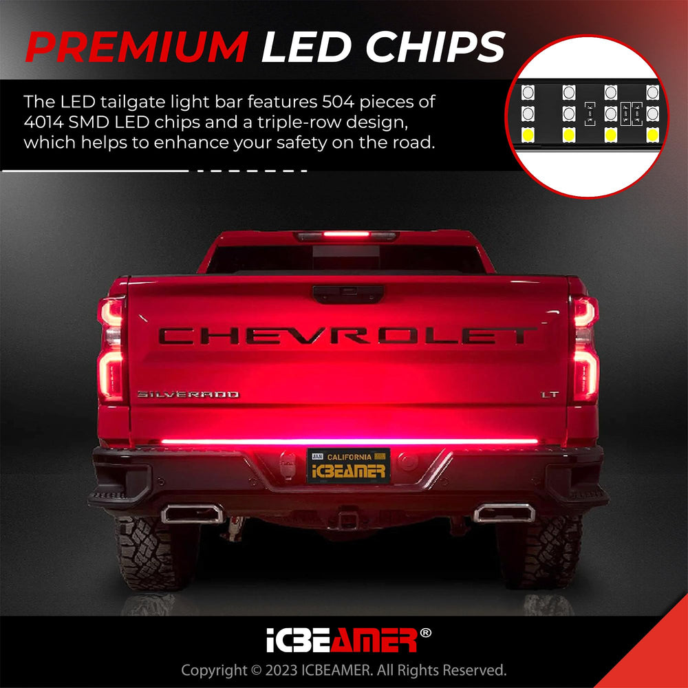 ICBEAMER close-up of triple-row 2835 SMD LEDs highlighting bright output
