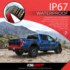 ICBEAMER mounted on pickup tailgate showing broad, even rear illumination
