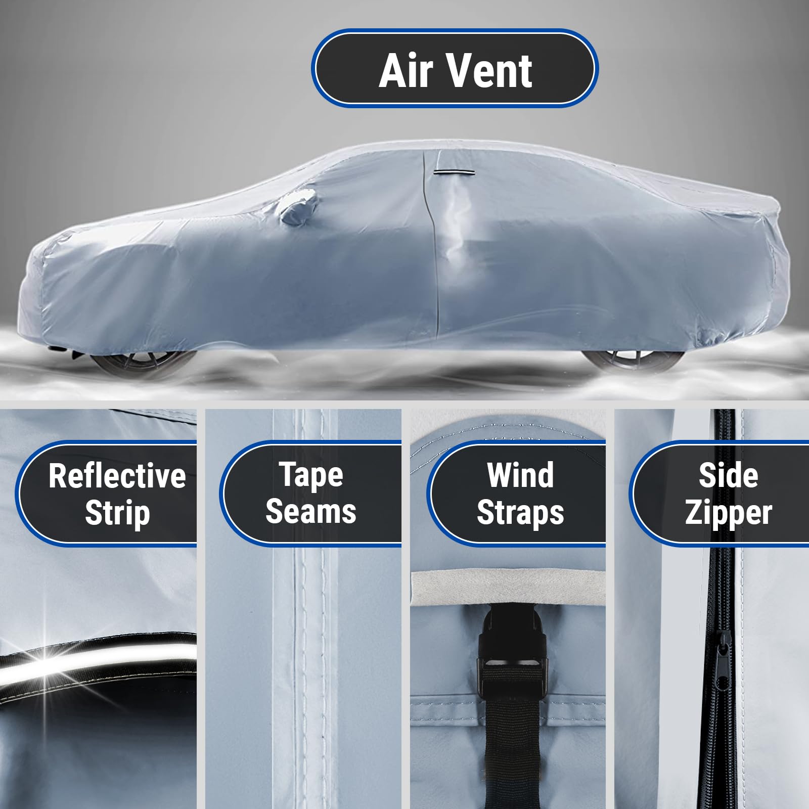 iCarCover elastic hem on front and rear securing cover snugly on Mustang