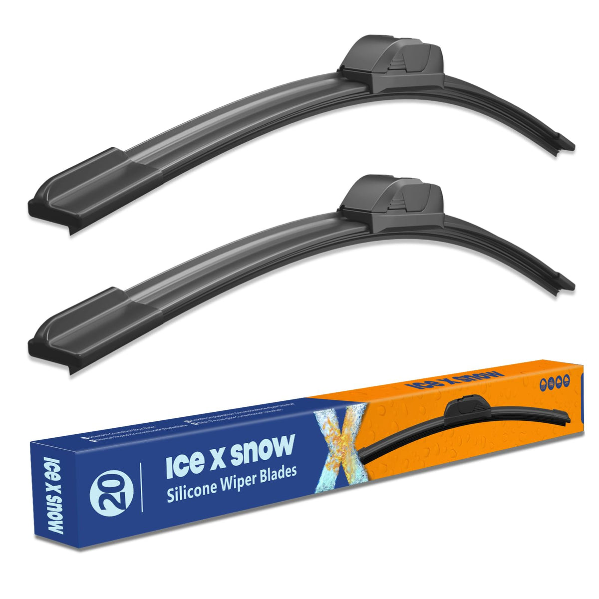 icexsnow front packaging showing two 20 inch blades and brand benefit of OEM quality