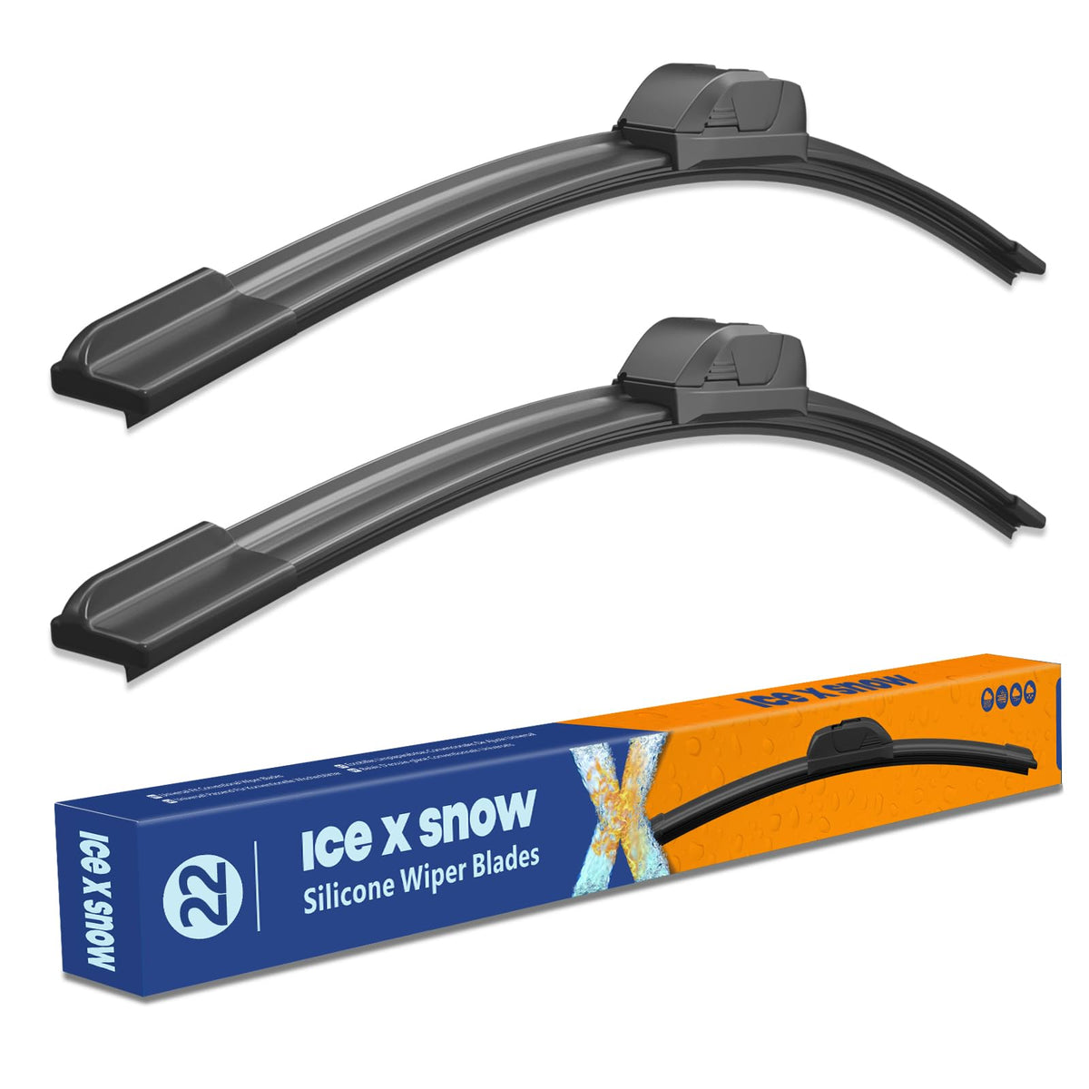 icexsnow front packaging showing 22-inch blade pair and easy-install benefit