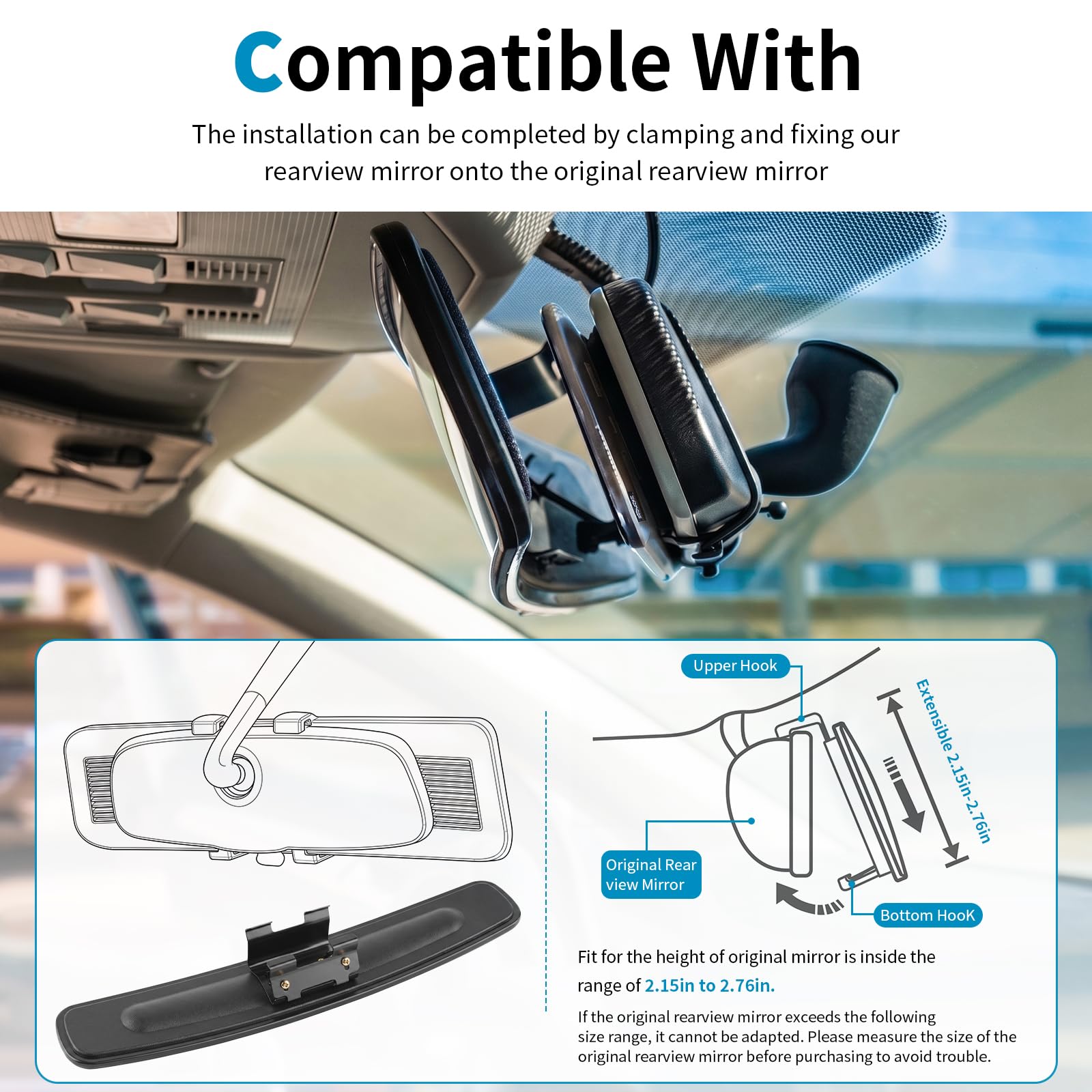 ICHEPLUS mirror installed in vehicle providing panoramic rear sight benefit