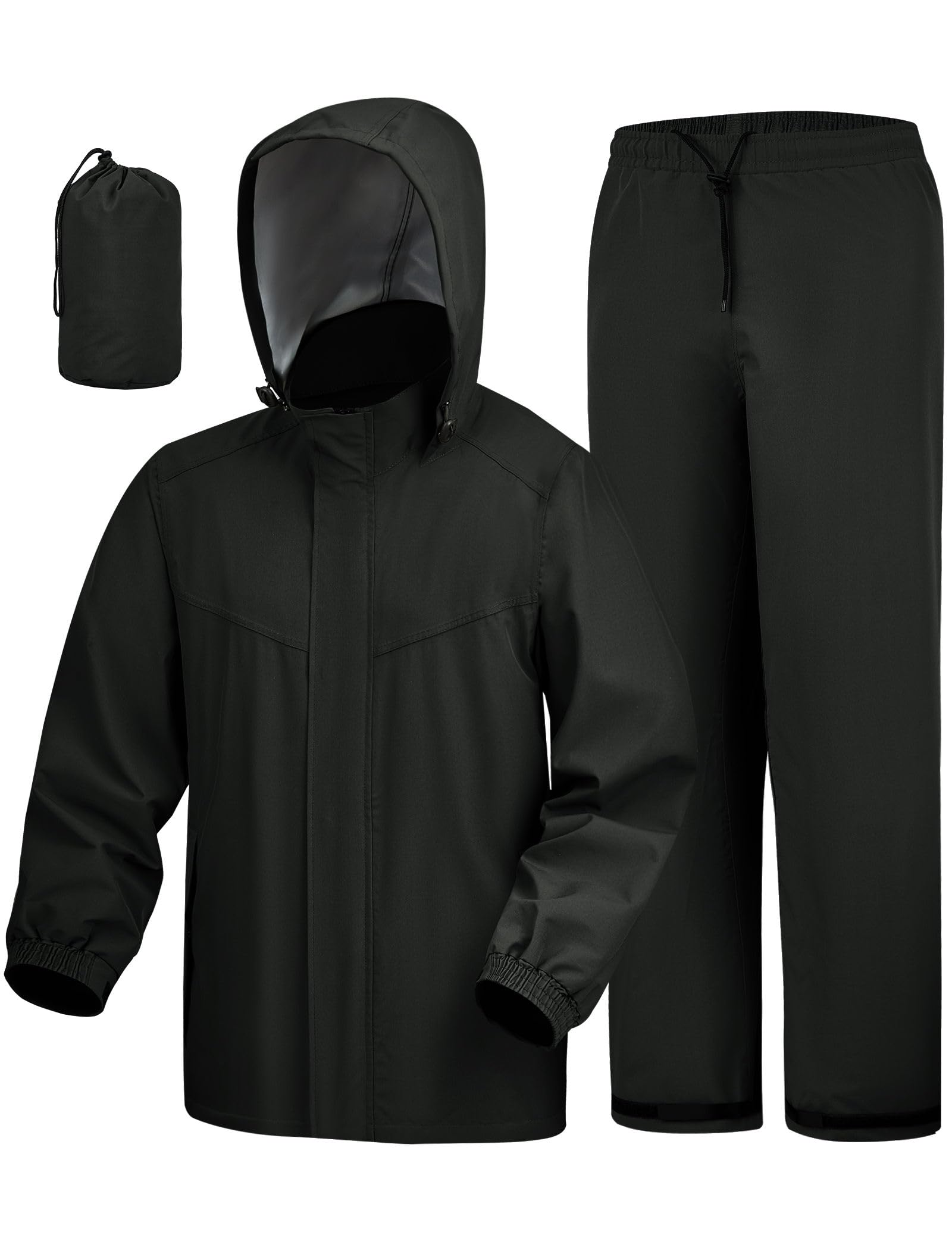 iCreek front view of jacket and pants showing full waterproof coverage for protection