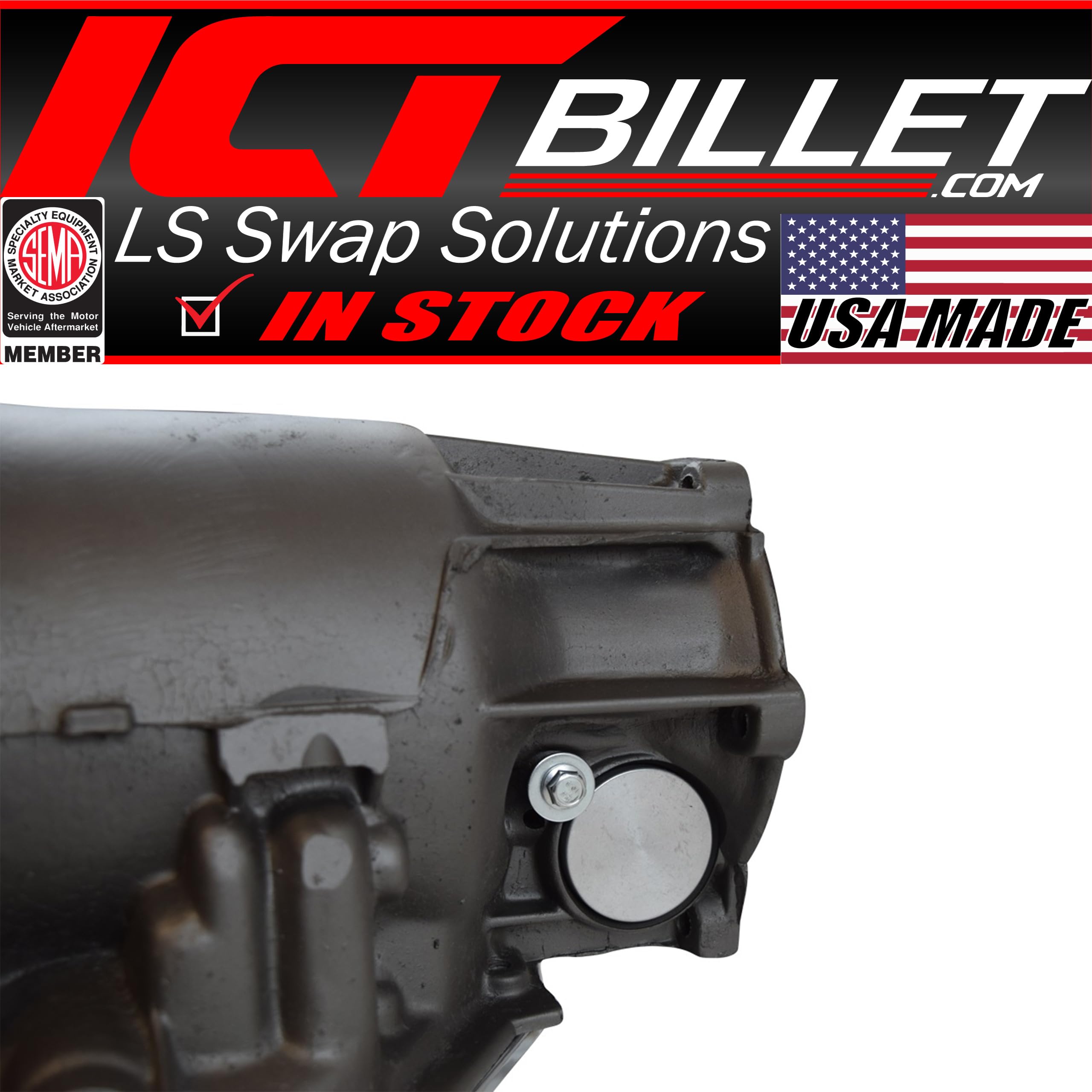 ICT Billet plug, mounting bolt, and O-rings laid out to show included hardware and ease of installation