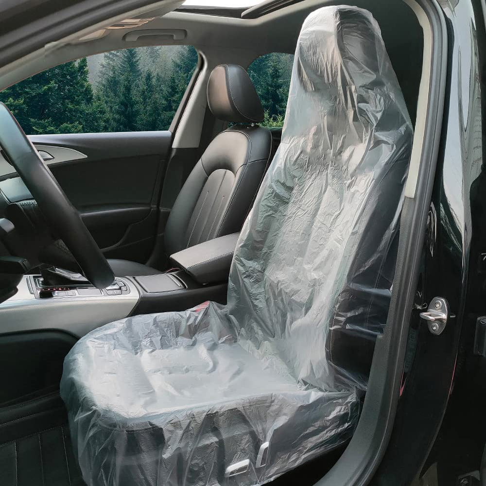 ICWEIMEI front pack of 100 clear seat covers showing quantity and convenience