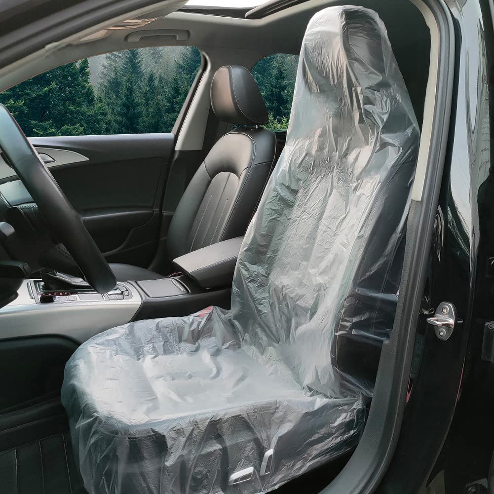 ICWEIMEI front pack of 100 clear seat covers showing quantity and convenience