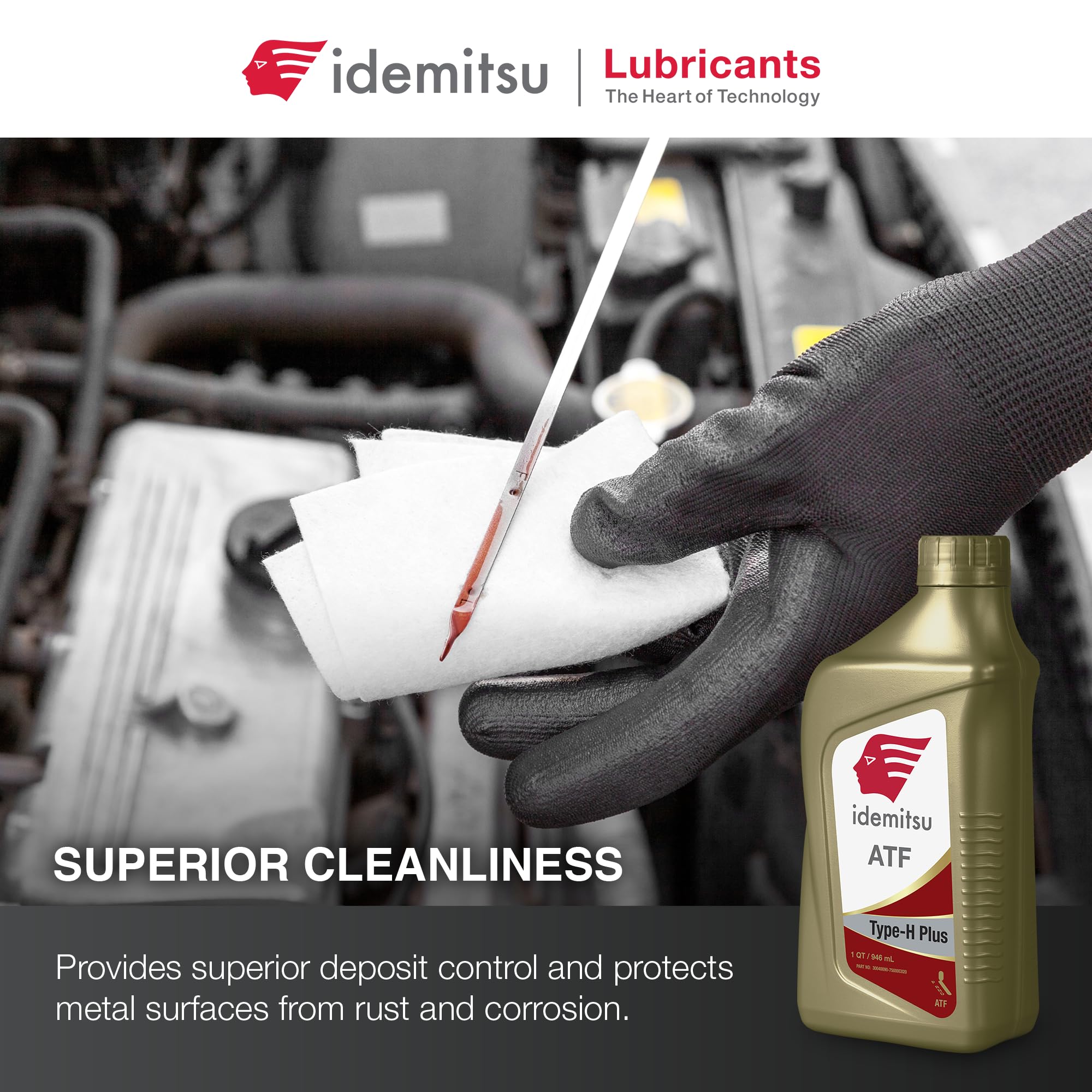 Idemitsu ATF Type H-Plus being poured into a transmission showing proper service use benefit