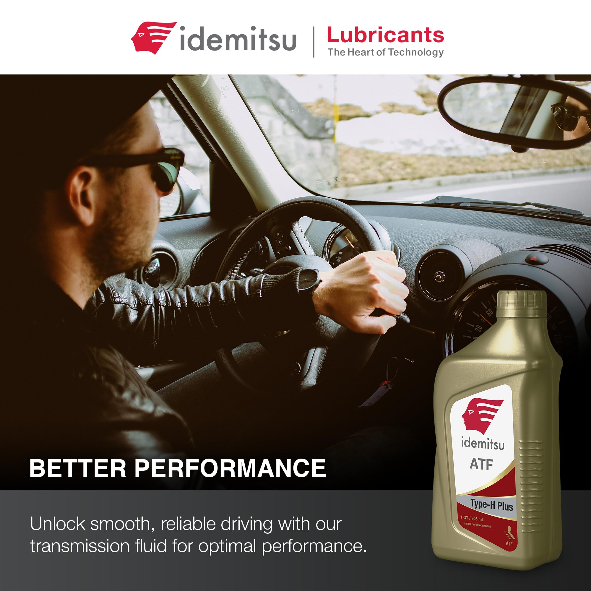 Idemitsu ATF Type H-Plus on garage shelf with tools implying professional-ready performance benefit