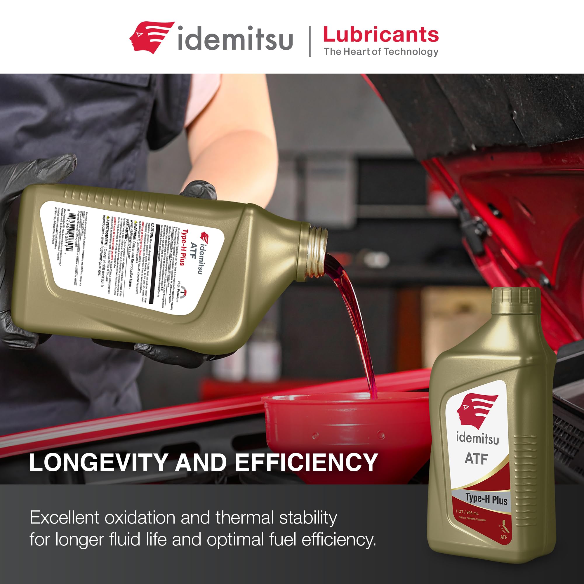 Idemitsu ATF Type H-Plus next to ruler for size scale and convenient quart volume benefit