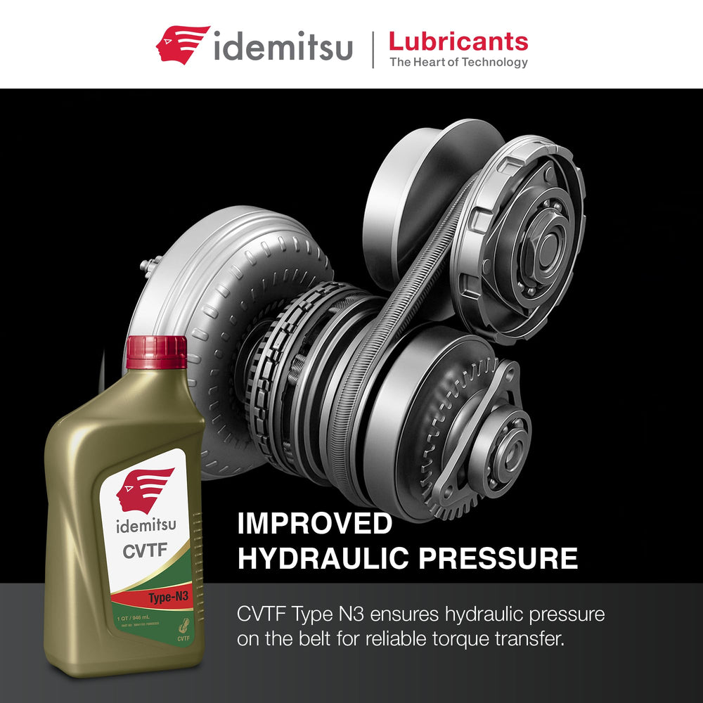 Idemitsu bottle in a service setting poured into CVT funnel showing professional application