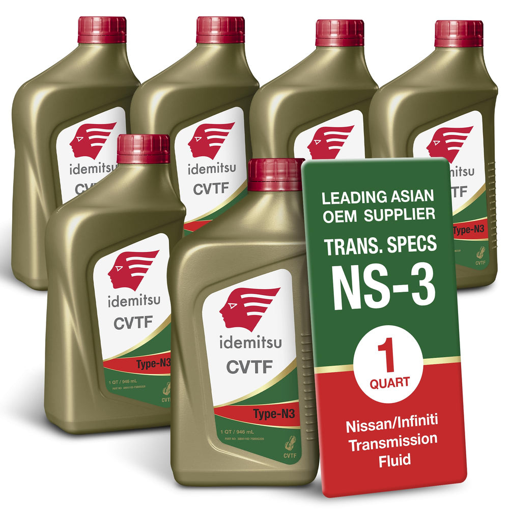 Idemitsu front packaging showing six 1-quart CVT bottles and clear labeling benefit convenience