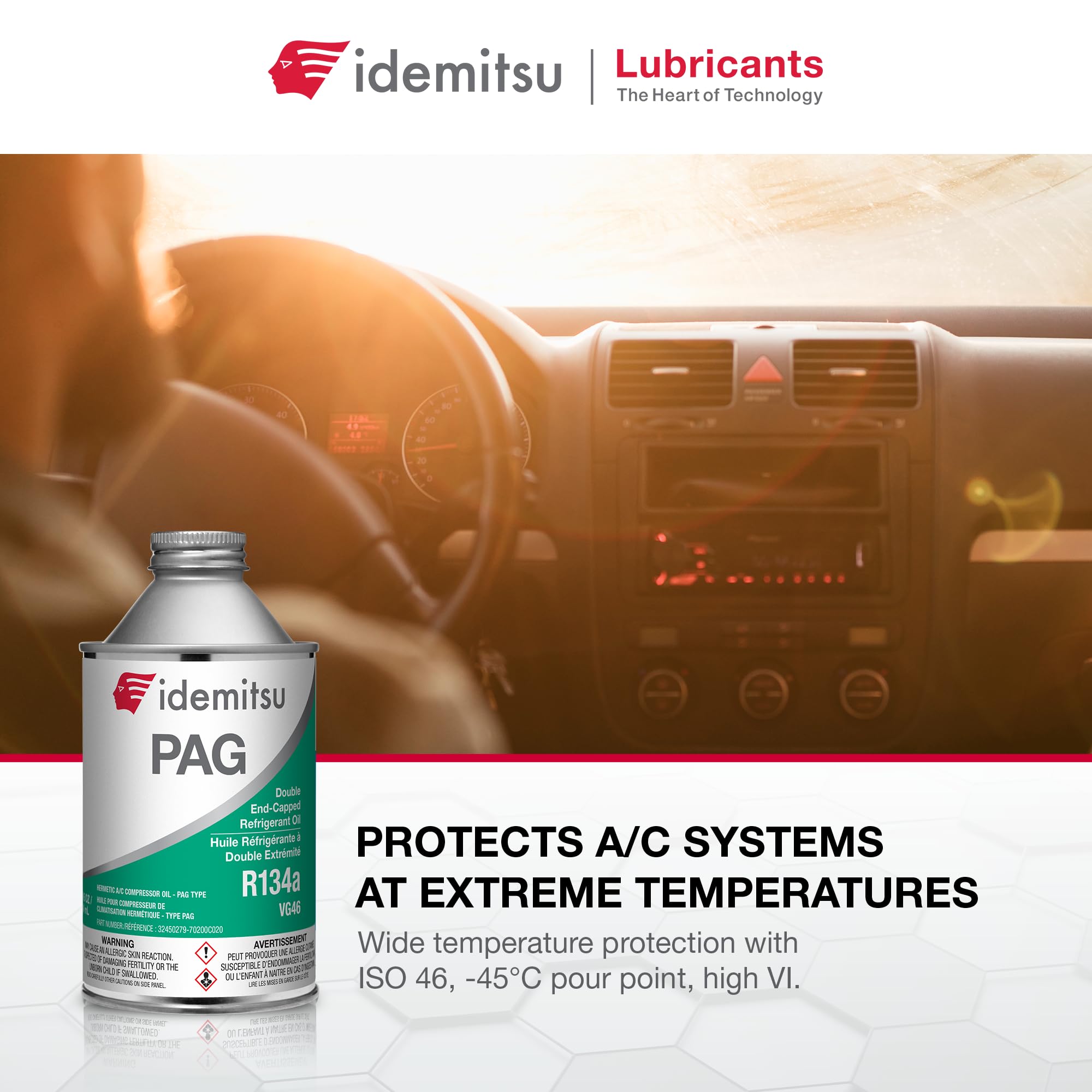 Label detail of Idemitsu PAG 46 highlighting specs and approvals