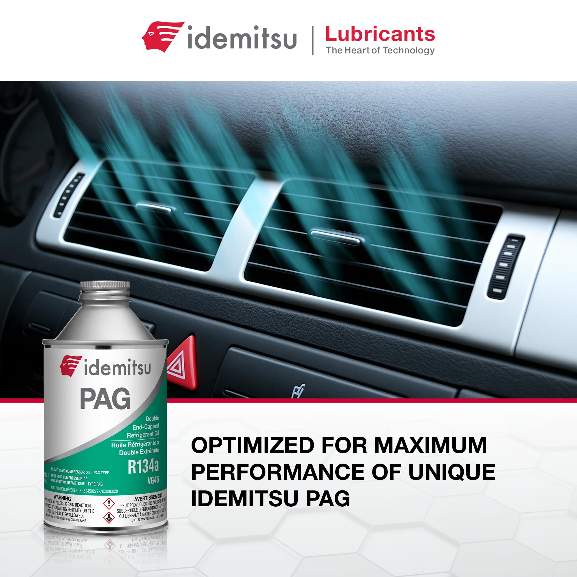 Pouring Idemitsu PAG 46 into compressor port illustrating easy application